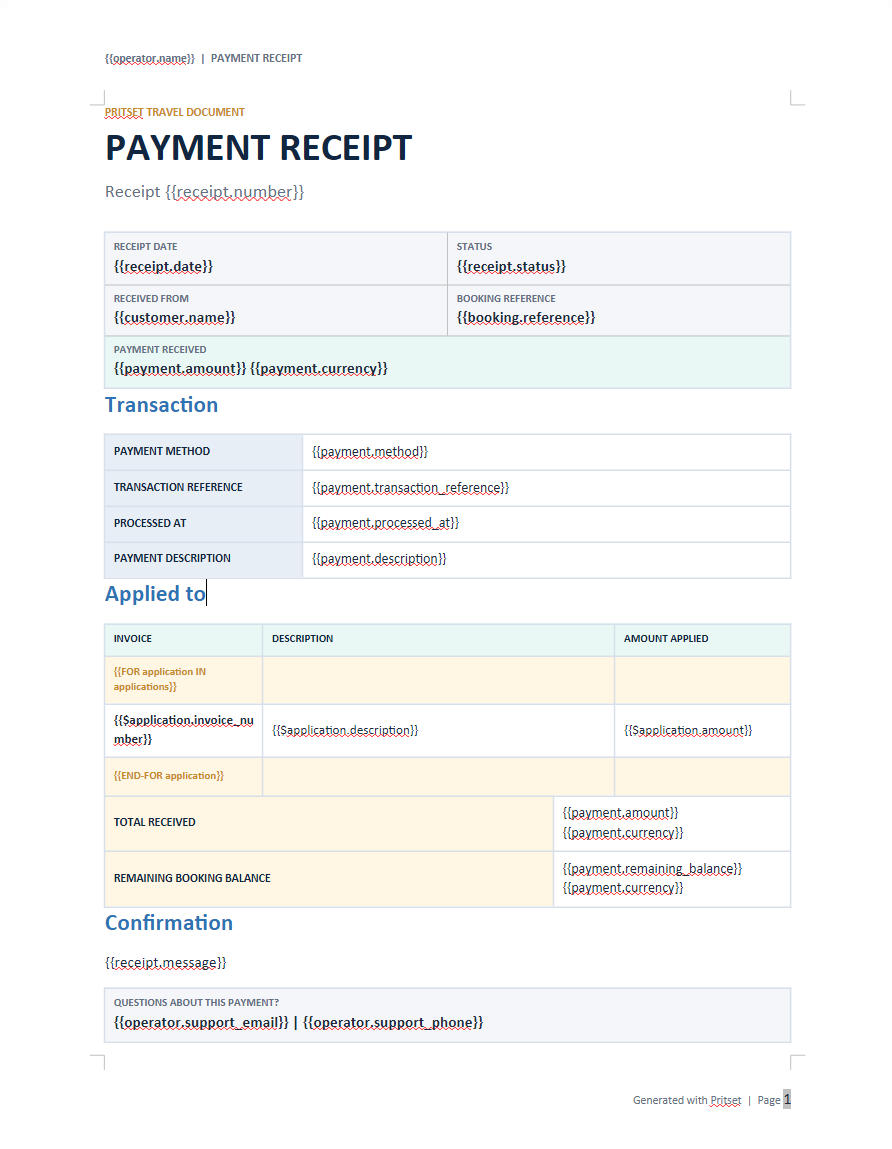 Payment receipt template