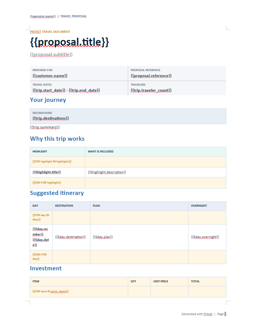 Travel proposal template